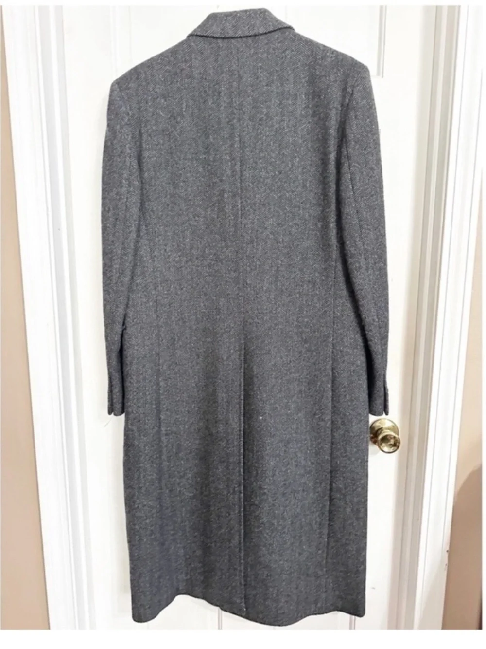 Yves Saint Laurent Charcoal Herringbone Tweed Coat Sz 38L